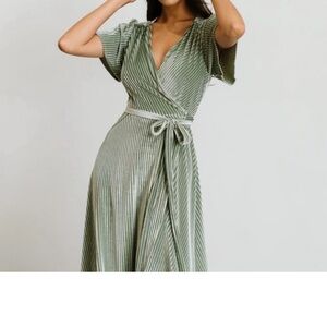 BALTICBORN 1XL Dusty Sage green ribbed velvet wrap around dress